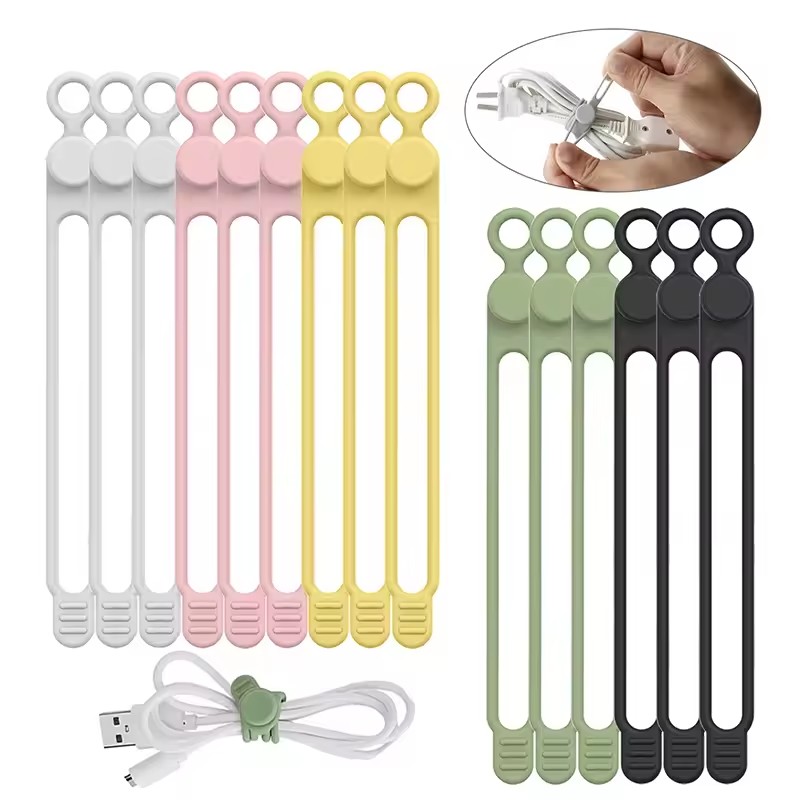 Cable Organizer - 10 unidades de sujetacables de silicona,