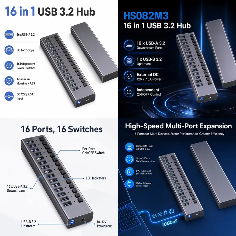 AP01, Hub USB 3.2 Gen2 de 16 P - Usb Hub reseña y precio