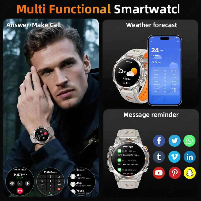 LIGE-reloj inteligente con seg - Smart Watch reseña y precio